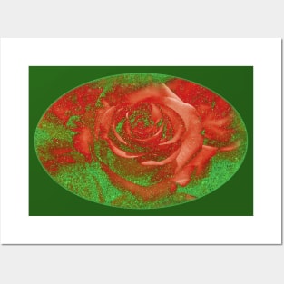 romantic red roses and green glitter pattern for flowers lovers Posters and Art